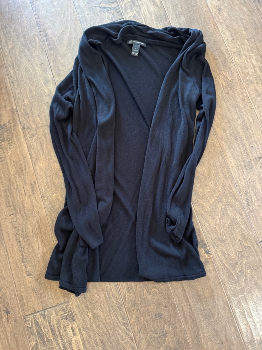 INC International Concepts Black Hooded Open-Front Cardigan